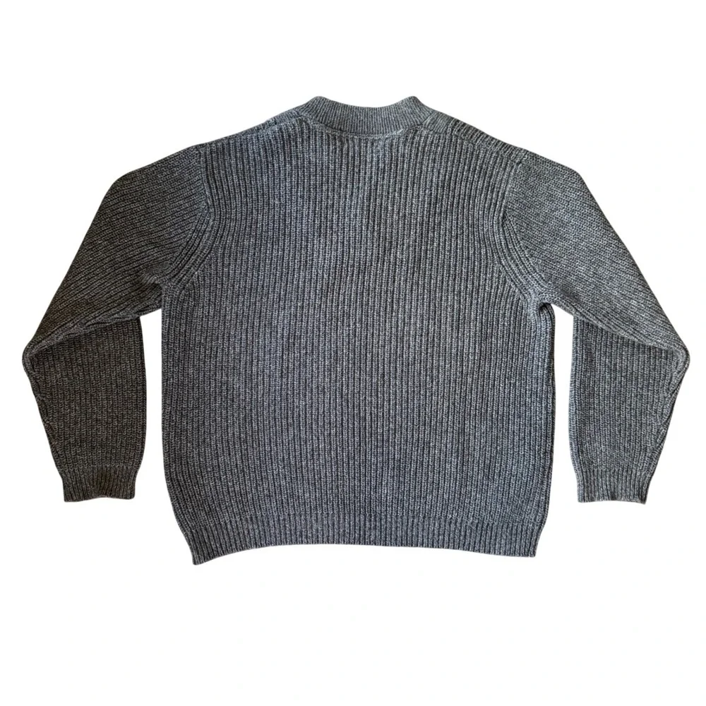 Eddie‎ Bauer Sweater Mens Large Gray Rib Knit Henley Cotton Pullover Heavy Knit